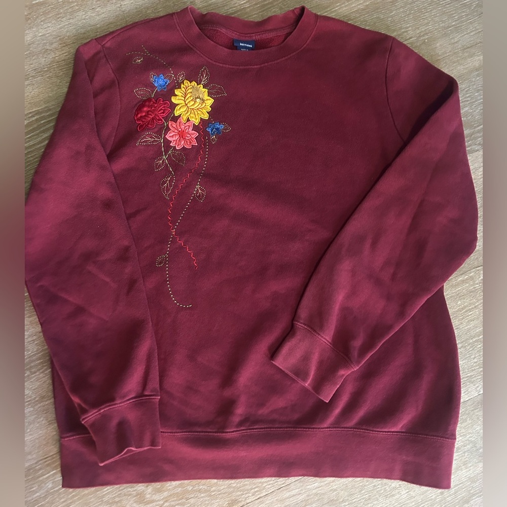 90s Vintage Crewneck Floral Embroidered Sweater Cottagecore Grandma Sweatshirt